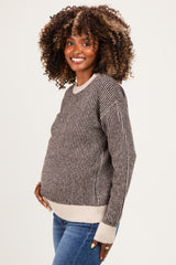 Chocolate Two Tone Ribbed Maternity Sweater