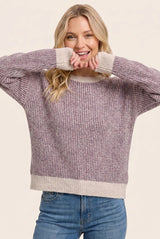 Berry Two Tone Ribbed Sweater