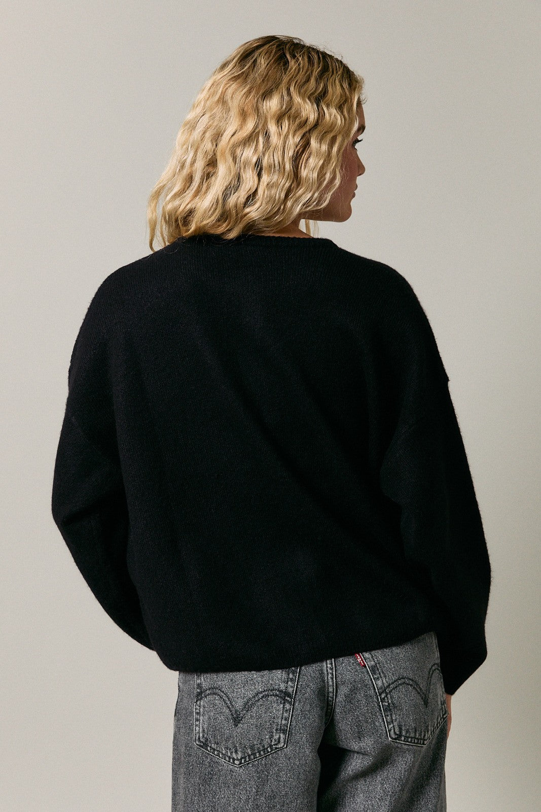 Black Classic Crew Neck Button Cardigan