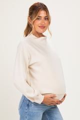 Cream Mock Neck Drop Shoulder Maternity Sweatshirt