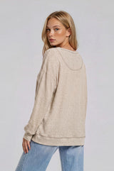 Oatmeal Waffle Knit Oversized Henley Top