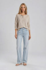 Oatmeal Waffle Knit Oversized Henley Top