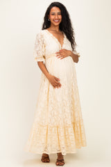 Ivory Floral Lace V-Neck Maternity Maxi Dress