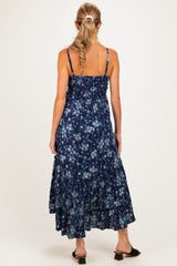 Navy Floral Eyelet Lace Ruffle Hem Maternity Midi Dress