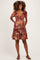 Brown Printed V-Neck Smocked Maternity Mini Dress