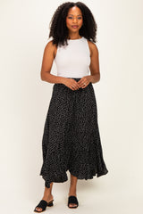 Black Polka Dot Ruffle Hem Maternity Maxi Skirt