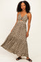 Olive Floral Twist Front Keyhole Maxi Dress