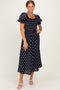 Navy Polka Dot Smocked Midi Dress