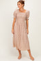 Light Taupe Polka Dot Smocked Midi Dress