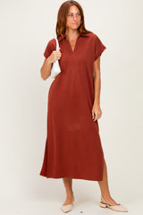 Clay Collared Short Sleeve Midi Dress