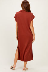 Clay Collared Short Sleeve Midi Dress