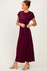 Wine Side Tie Short Sleeve Midi Dress