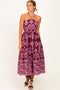 Burgundy Damask Strapless Midi Dress