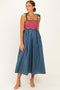 Blue Striped Colorblock Scallop Detail Midi Dress