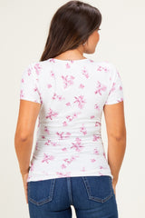 Pink Floral Ruching Short Sleeve Maternity Top