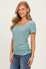 Jade Stripe Ruching Short Sleeve Top