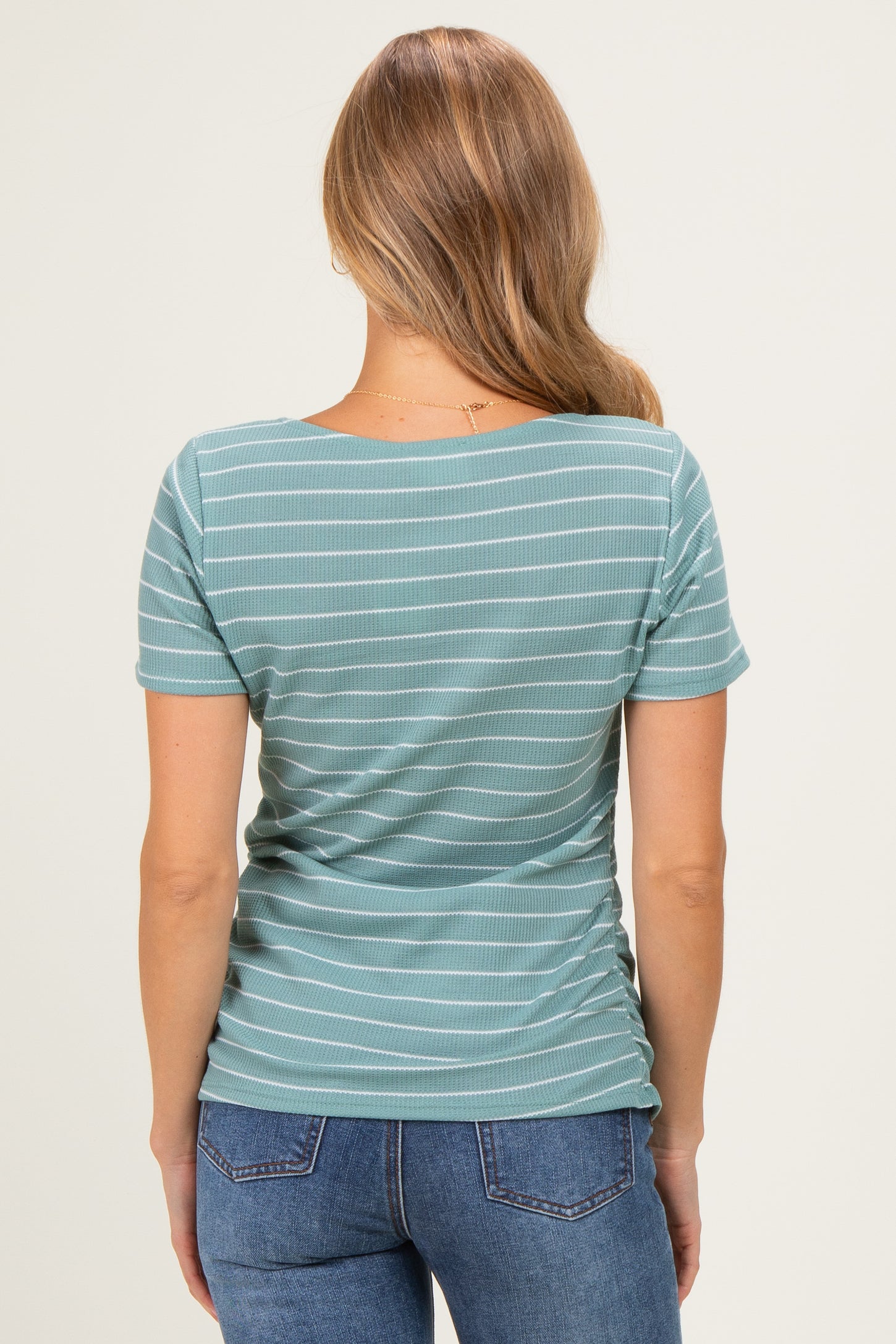 Jade Stripe Ruching Short Sleeve Top