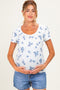 Navy Floral Ruching Short Sleeve Maternity Top