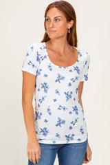 Navy Floral Ruching Short Sleeve Top