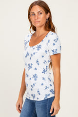 Navy Floral Ruching Short Sleeve Top