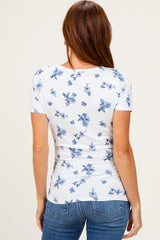 Navy Floral Ruching Short Sleeve Top