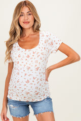 Red Pointelle Ruching Short Sleeve Maternity Top