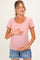 Pink Stripe Ruching Short Sleeve Maternity Top