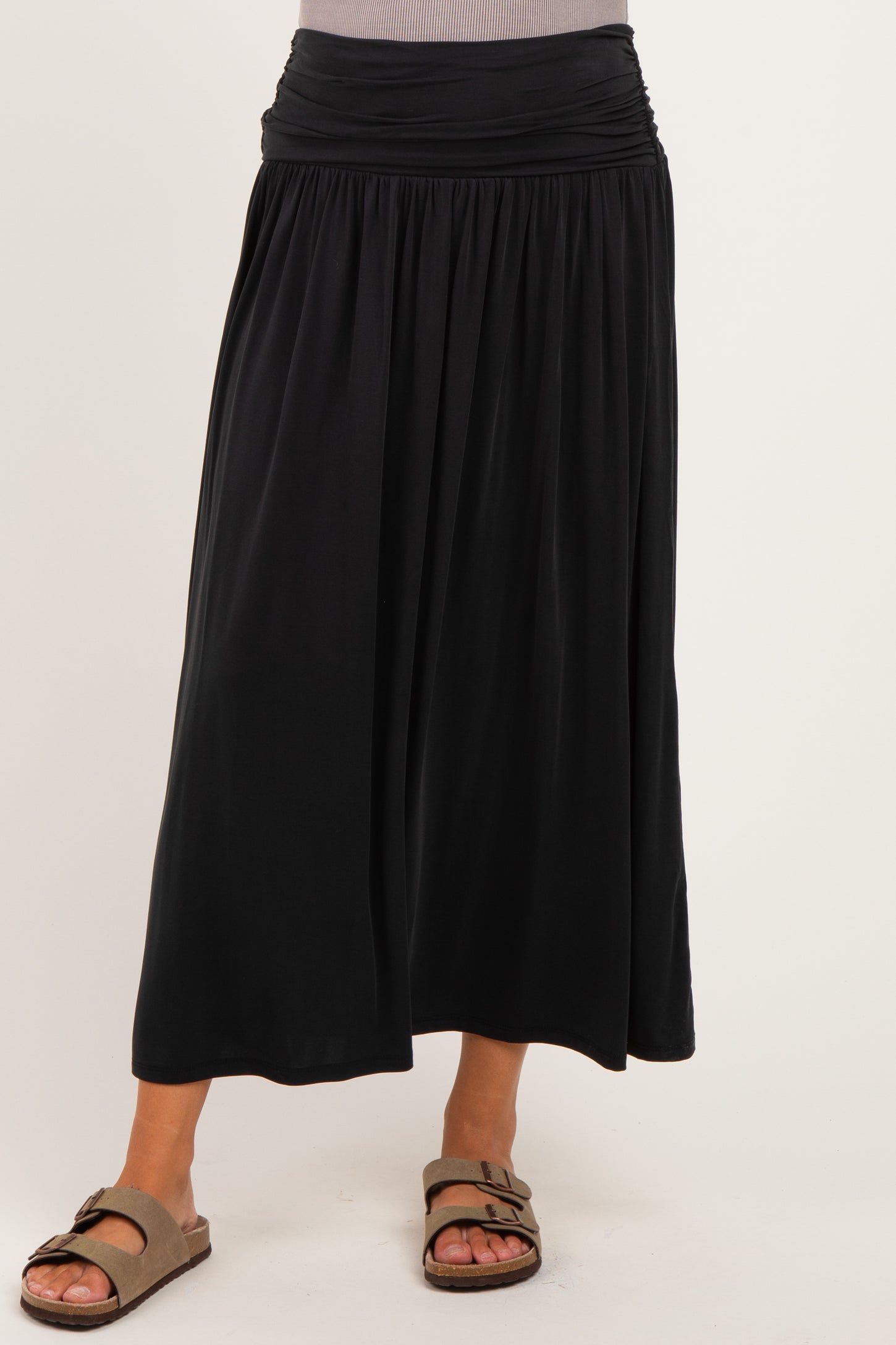 Black Gathered Waistband Maternity Maxi Skirt