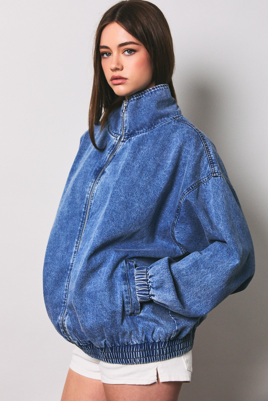 Dark Denim Zipper Front Oversized Jacket