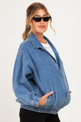 Dark Denim Zipper Front Oversized Maternity Jacket