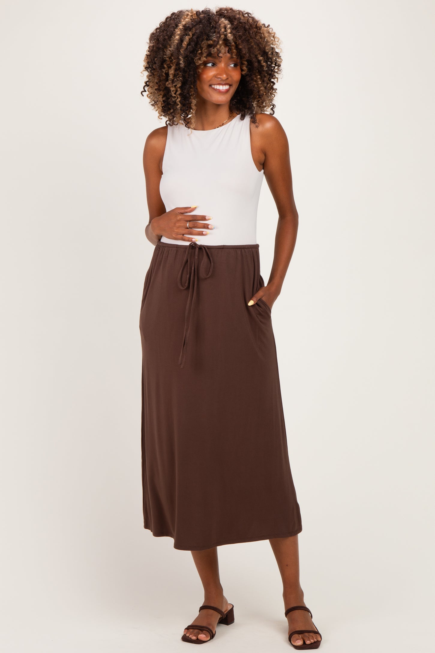 Chocolate Front Tie Maternity Maxi Skirt