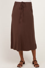 Chocolate Front Tie Maternity Maxi Skirt