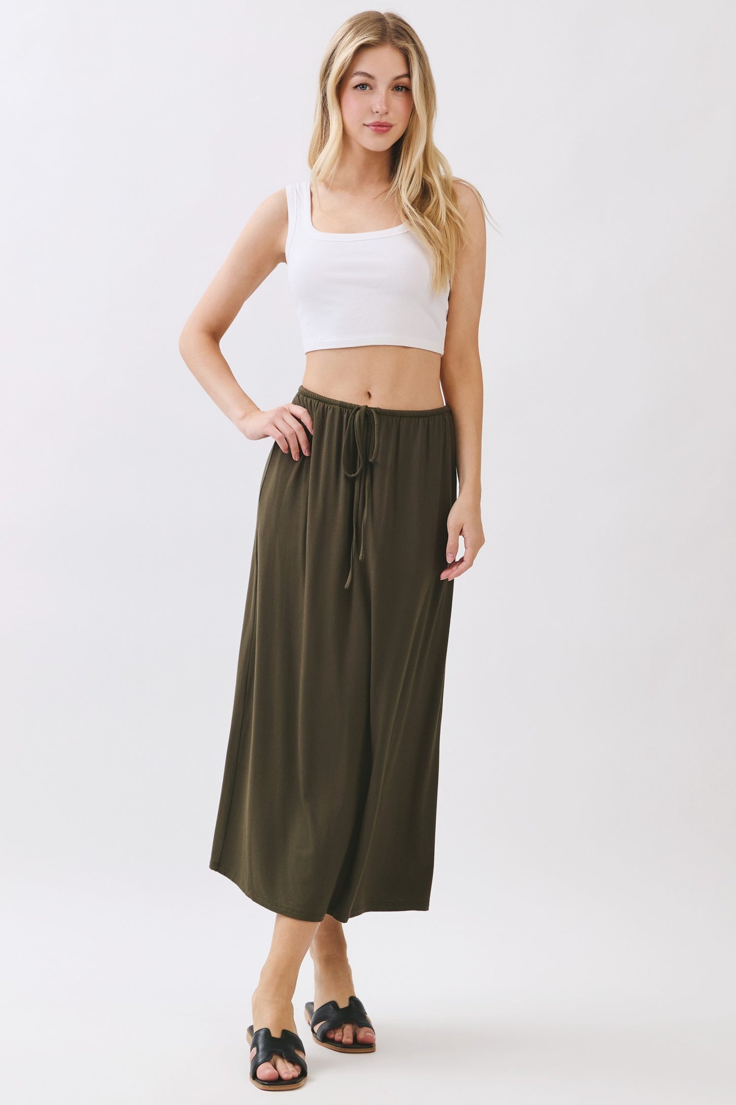 Olive Front Tie Maternity Maxi Skirt