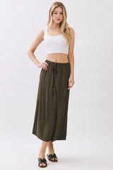 Olive Front Tie Maternity Maxi Skirt