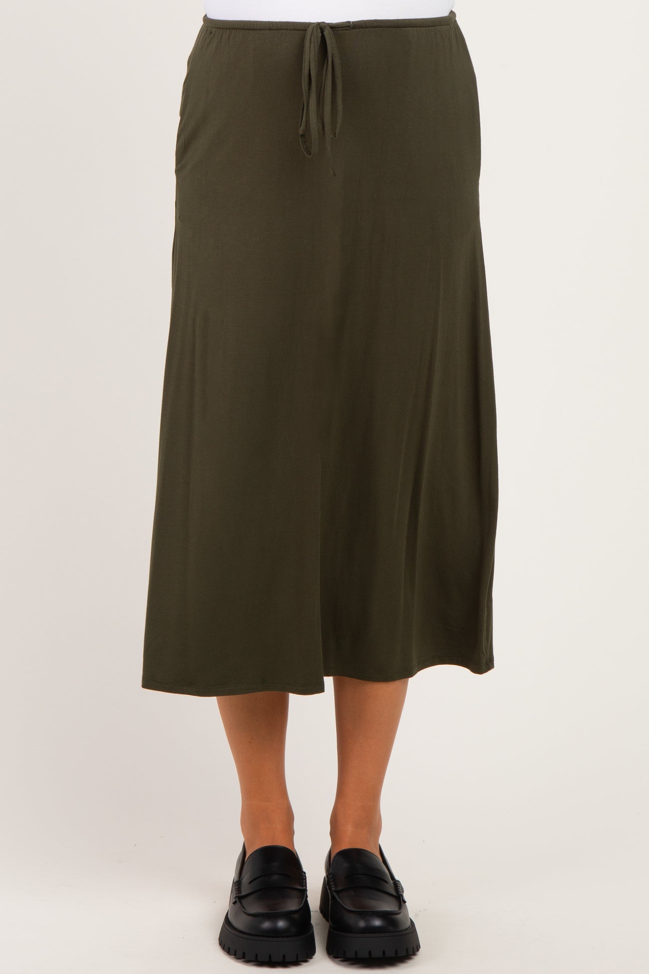 Olive Front Tie Maternity Maxi Skirt