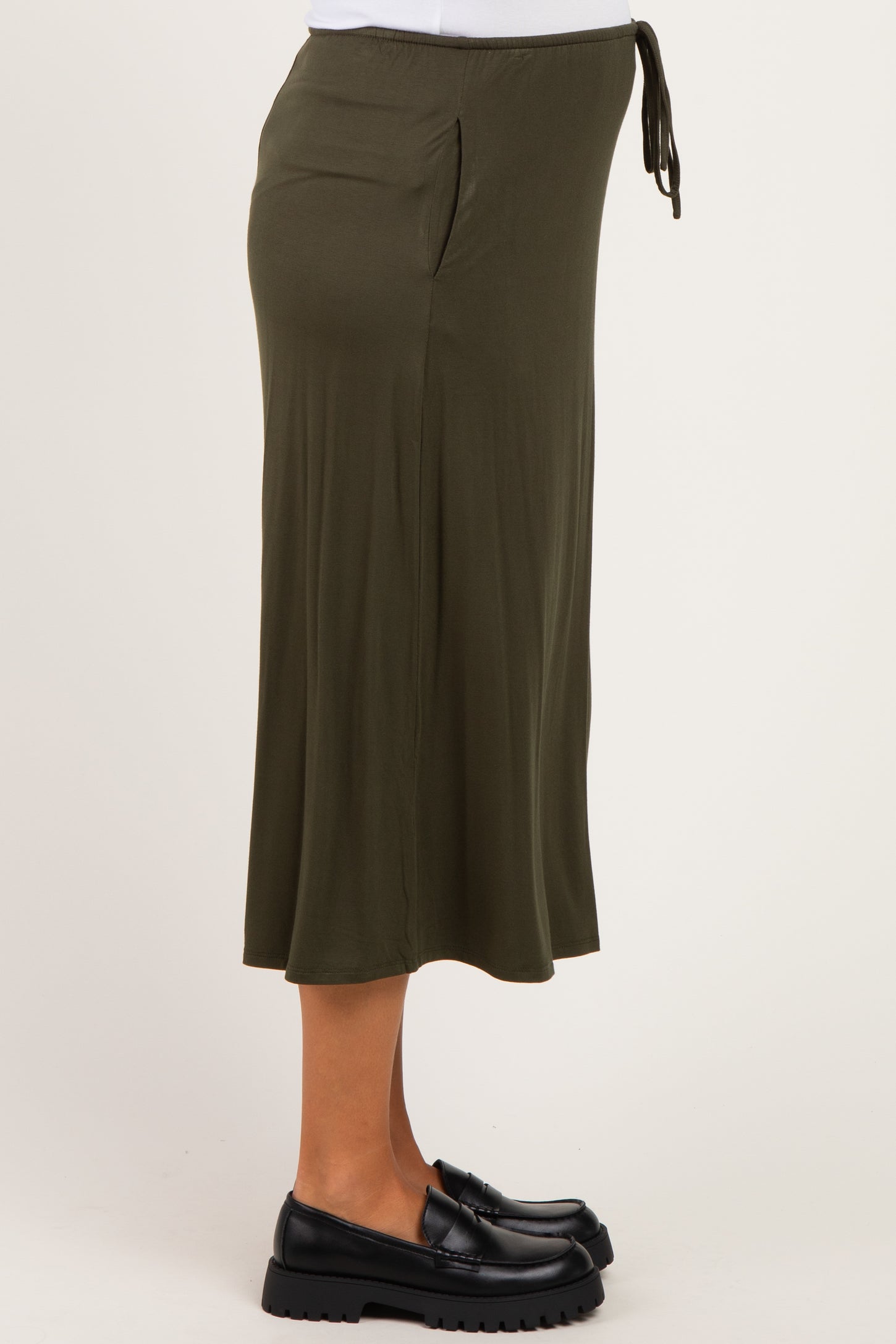 Olive Front Tie Maternity Maxi Skirt