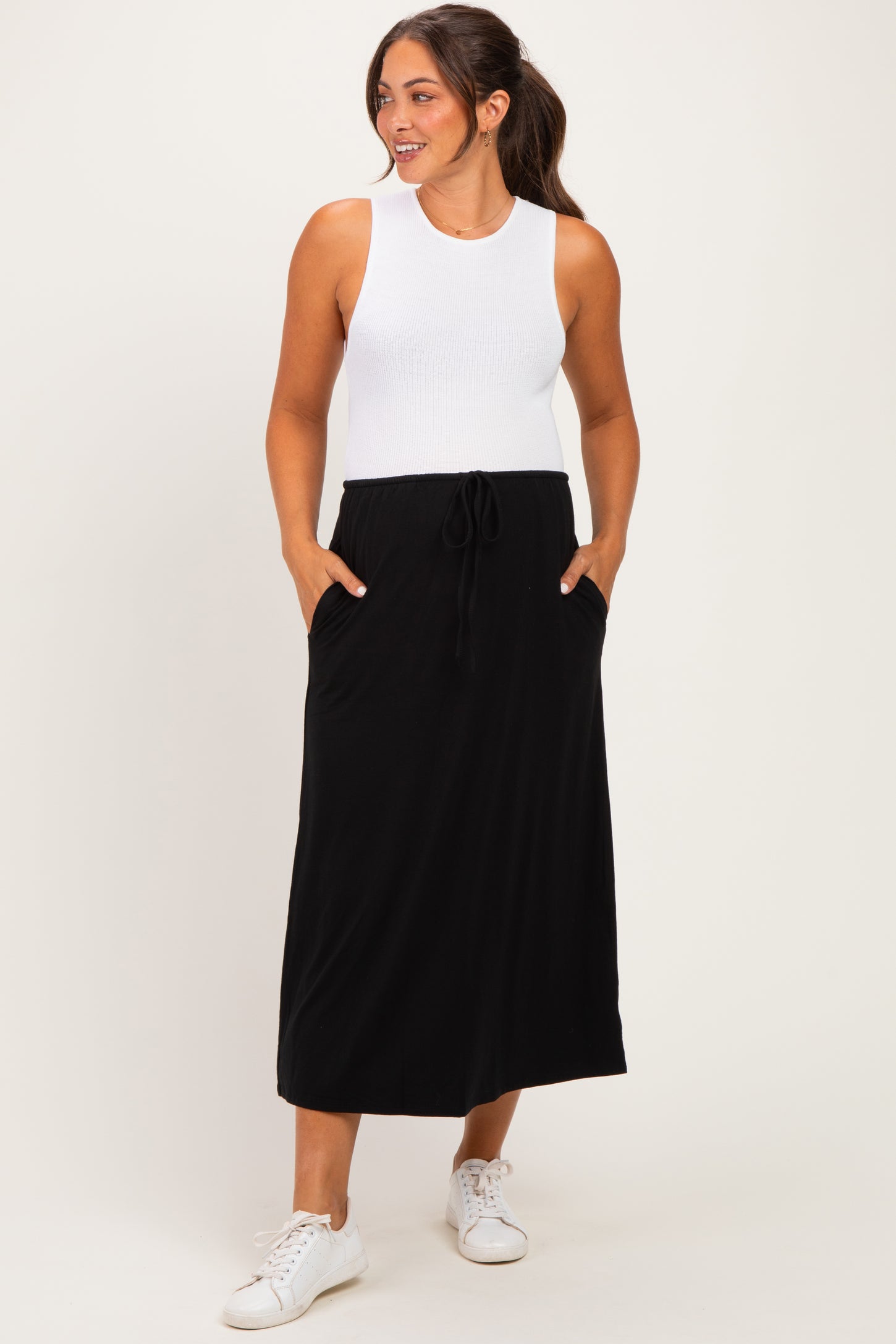 Black Front Tie Maternity Maxi Skirt