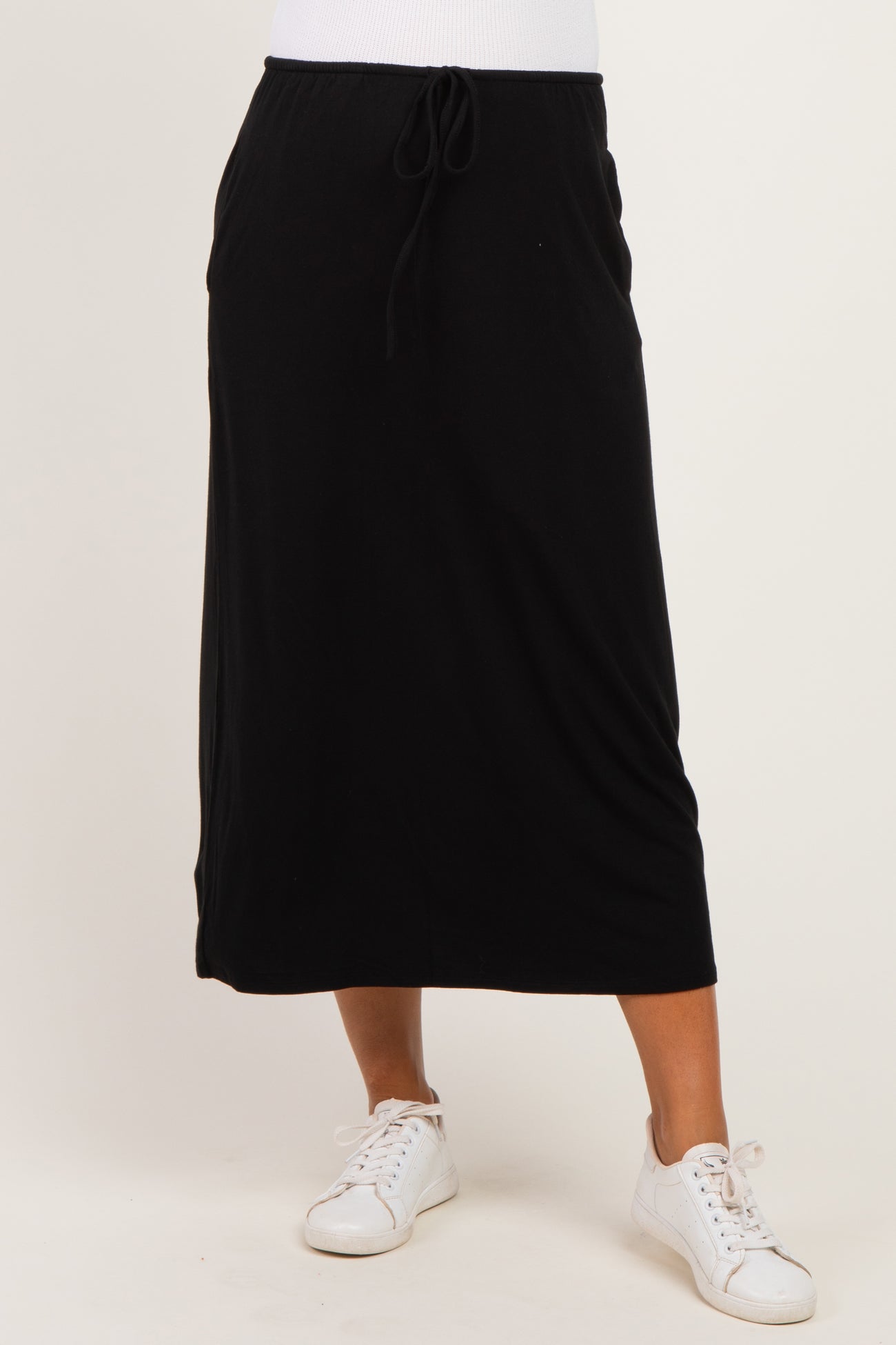Black Front Tie Maternity Maxi Skirt