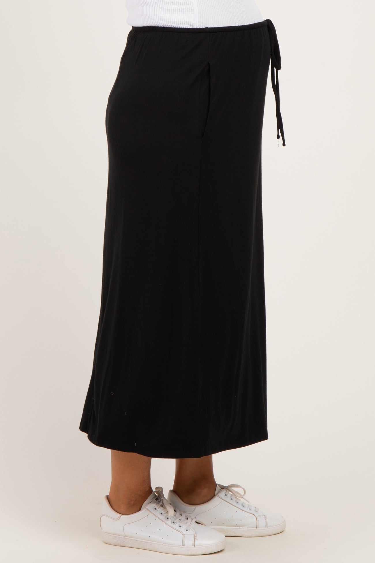 Black Front Tie Maternity Maxi Skirt