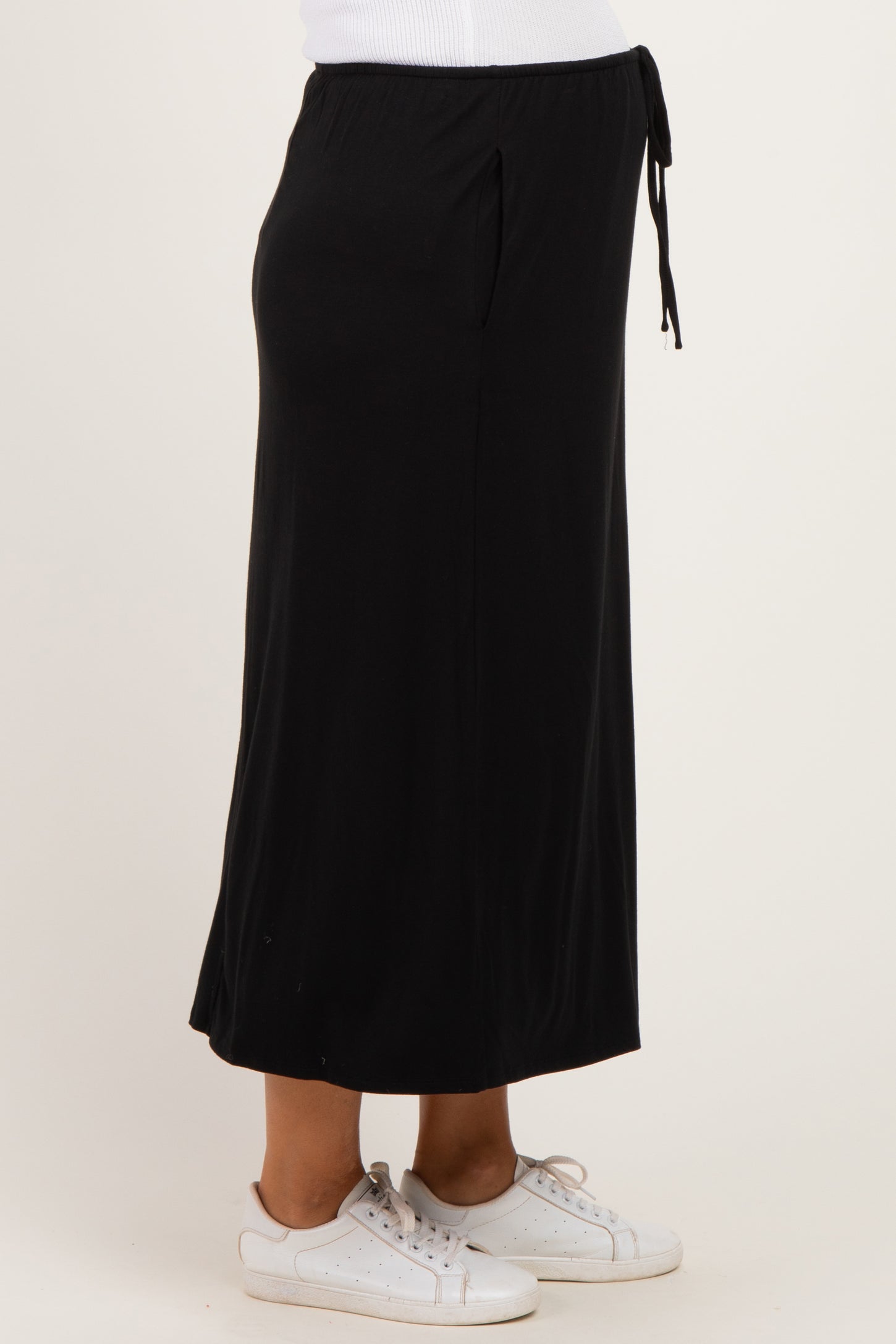 Black Front Tie Maternity Maxi Skirt