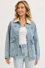 Washed Denim Button Down Oversized Jacket