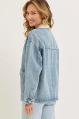Washed Denim Button Down Oversized Jacket