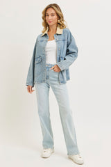 Washed Denim Button Down Oversized Jacket