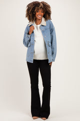 Washed Denim Button Down Oversized Maternity Jacket
