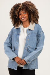 Washed Denim Button Down Oversized Maternity Jacket