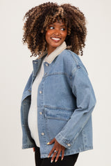 Washed Denim Button Down Oversized Maternity Jacket