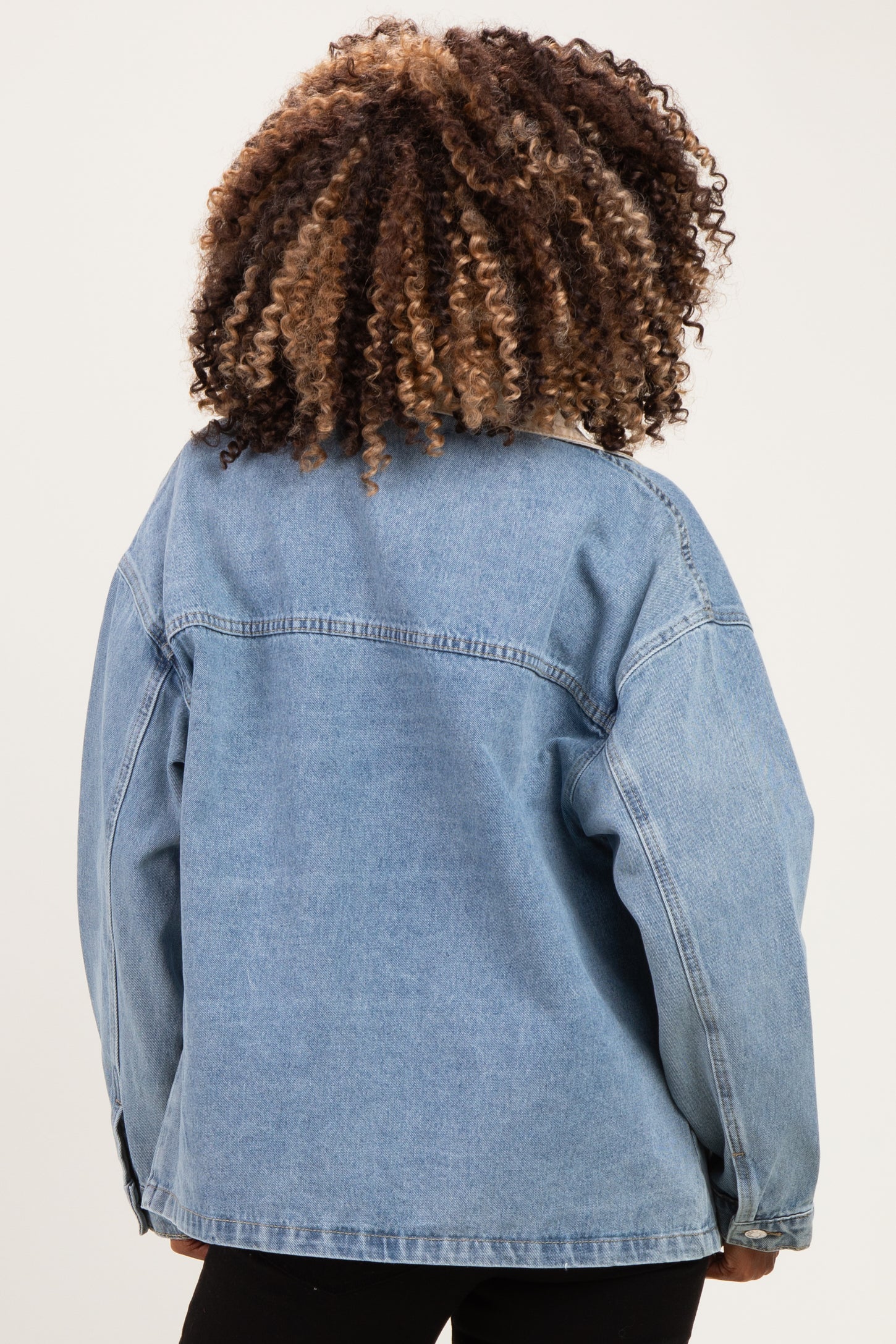 Washed Denim Button Down Oversized Maternity Jacket