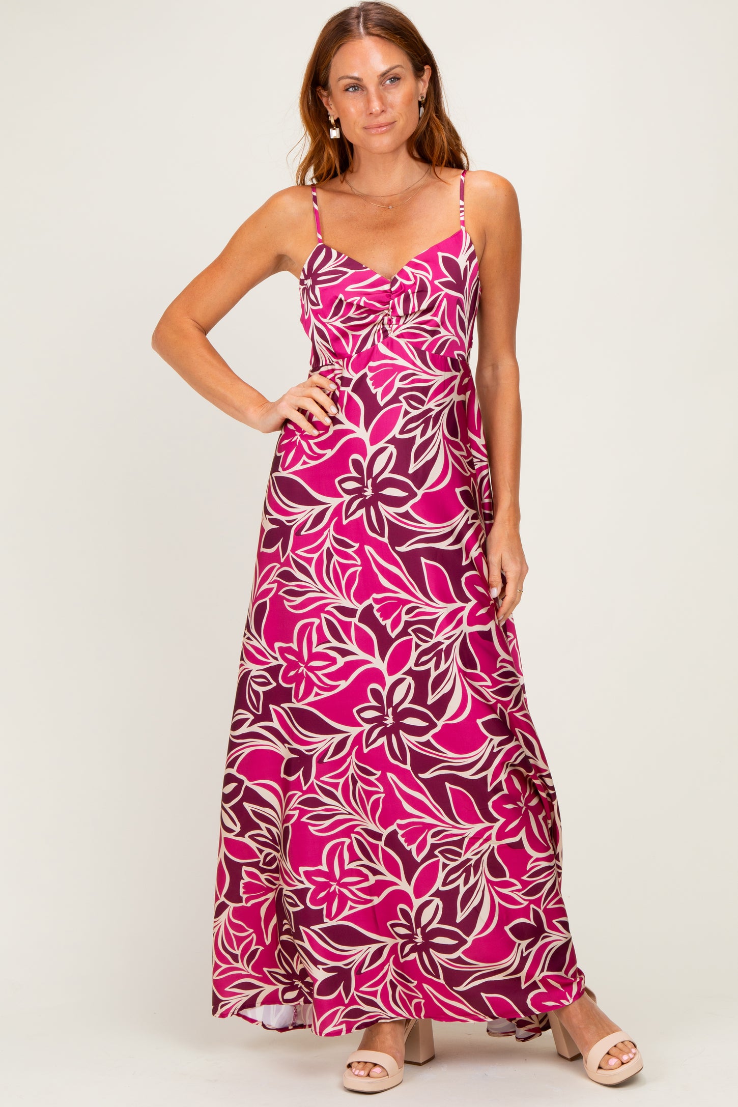 Berry Floral Sleeveless Maxi Dress