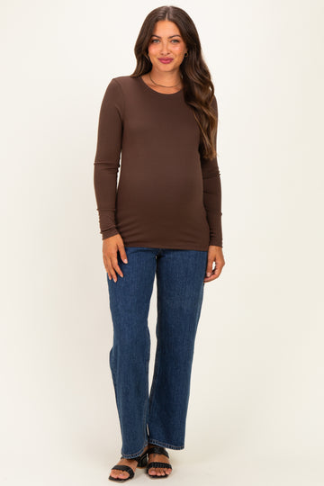 Brown Long Sleeve Maternity Top