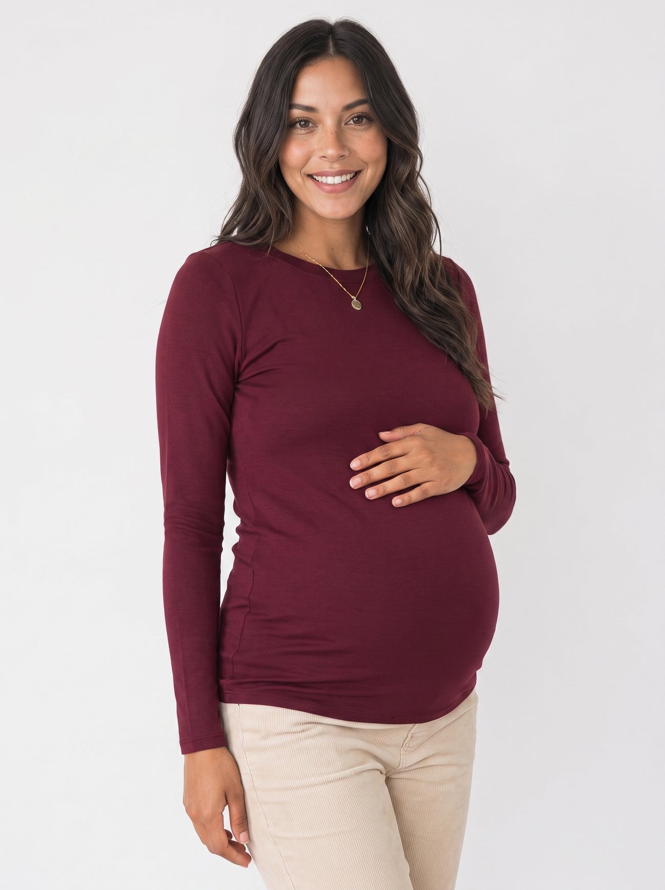 Burgundy Long Sleeve Maternity Top